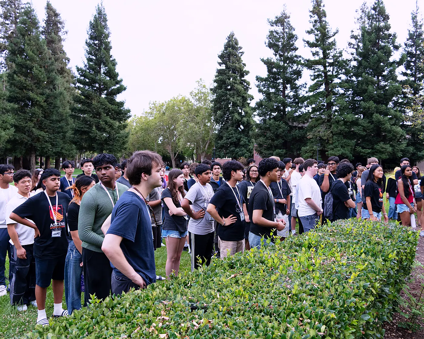 Ascend campers gathered together on campus with staff